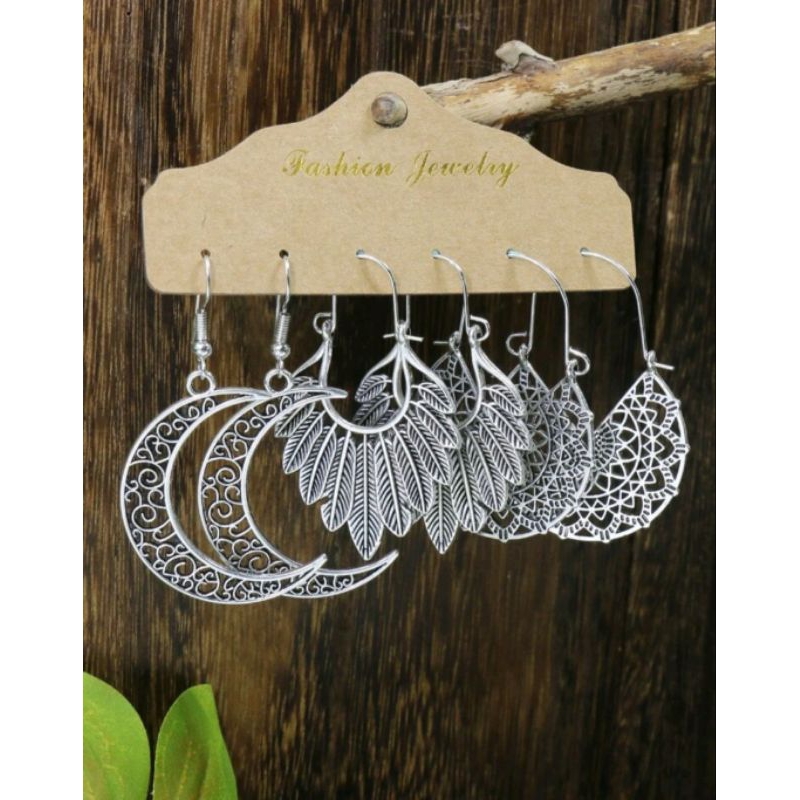 Kit Trio de Brincos Estilo Hippie Boho Prateado