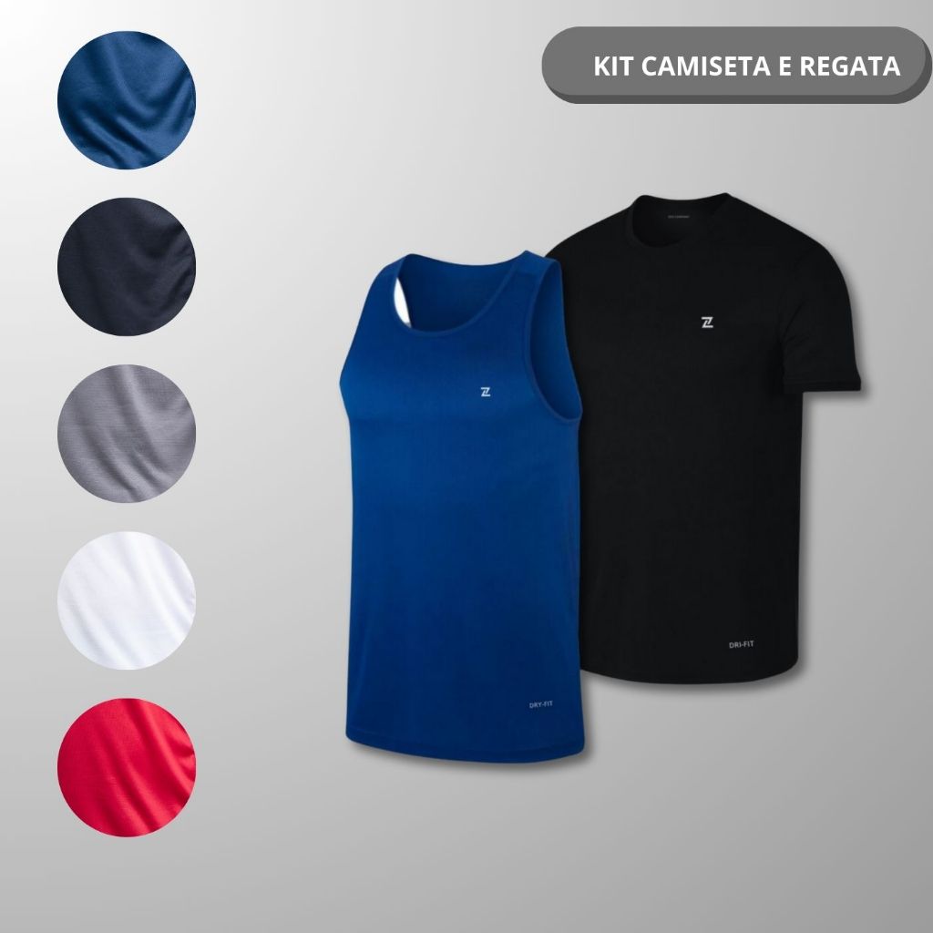 Kit Regata e Camiseta Manga Curta Masculina Ideal para Academia Esportes e Lazer