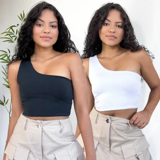 Kit 2 Cropped Feminino Mula Manca Uma Alça Forrado Suplex Blusinha Casual