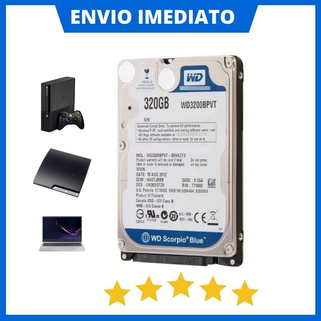 HD Interno 320GB - Disco Rígido Slim 2.5 de Notebook/Xbox/Playstation | SATA 3 | Seagete/WD/Samsung