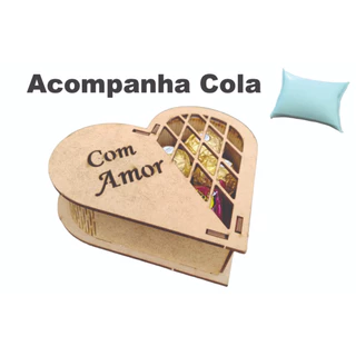 5 Caixas Coração 13 cm Com Amor, Lembrança, Presentes, MDF - Madeira