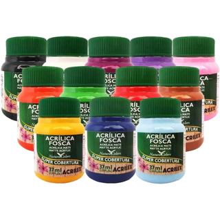 Kit Com 12 Tintas Acrílicas Fosca para Artesanato Acrilex 37ml