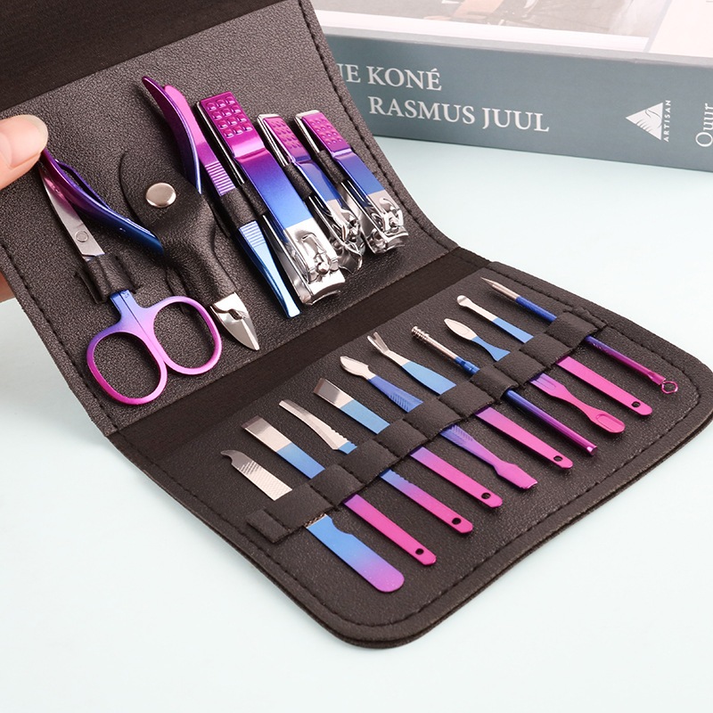 KIT 16 Pçs/Set Professional Aço Inoxidável Cutícula Nippers Cortador De Unhas Da Arte Do Prego Ferramentas Colher Empurrador