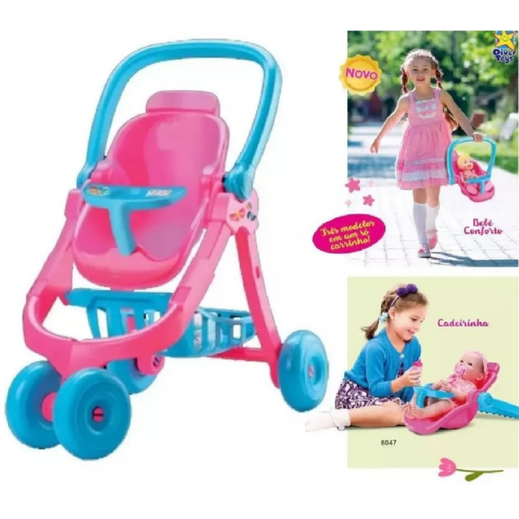 Carrinho de Boneca Infantil 3 em 1 Bebê Conforto, Cadeirinha e Carrinho ...