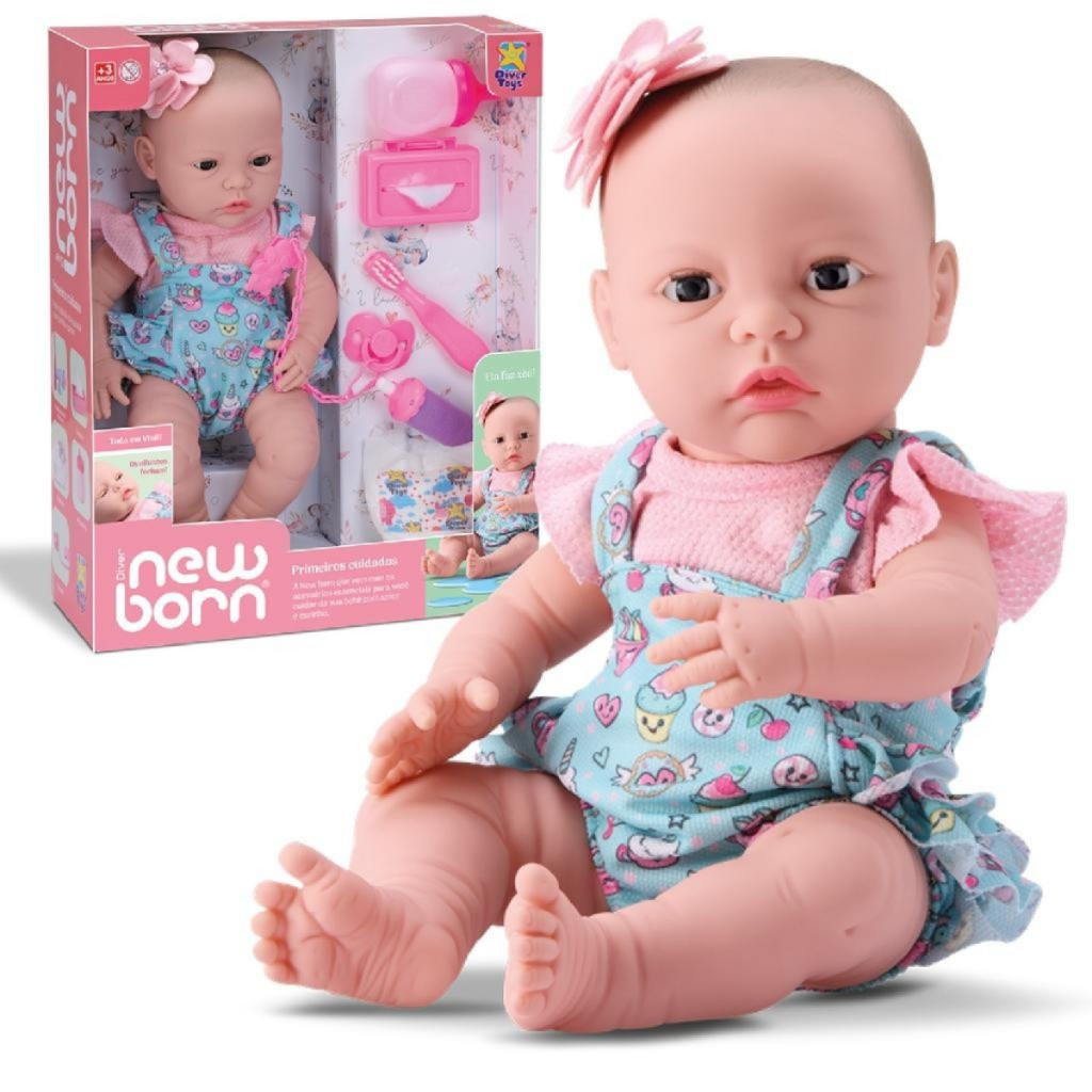 Boneca Diver New Born Primeiros Cuidados Faz Xixi Abre e Fecha os
