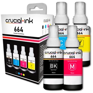 Kit 4x Refil Tinta T664 Para Epson L395, L365, L375, L220, , L380 ,, L120, L210, L300, L310, L350, L355, L365