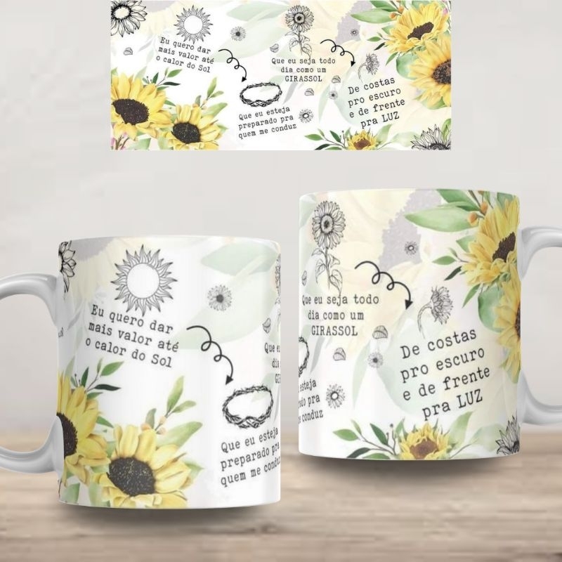 Caneca Letra de Música Que eu seja todo dia como Girassol de Costas ...