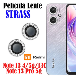 Kit 2 Peças Película De Câmera Diamante Strass REDMI 13C/NOTE 13/NOTE 13 PRO 4G/NOTE 13 PRO 5G Protetor Da Lente