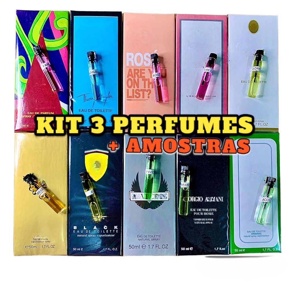 Kit 3 Perfumes 50ml + Amostras 1.8ml Perfume Importado | Shopee Brasil
