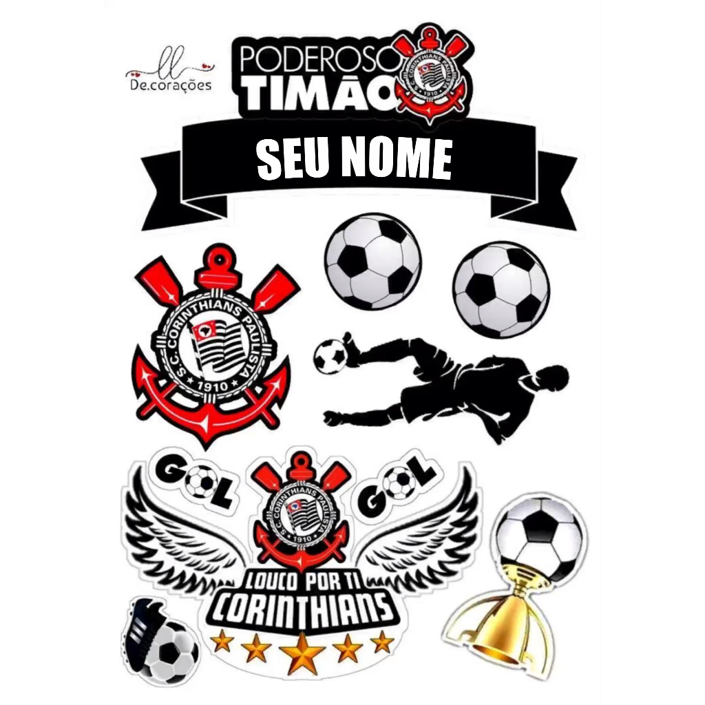 Topo Topper de Bolo corinthians Personalizado com nome e idade | Shopee ...