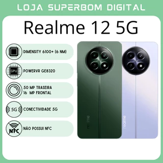Realme 12 5G (Versão Global) | Câmera de 50MP, Processador Dimensity 6100+ (6 nm), GPU PowerVR GE8320 (NOVO/LACRADO)