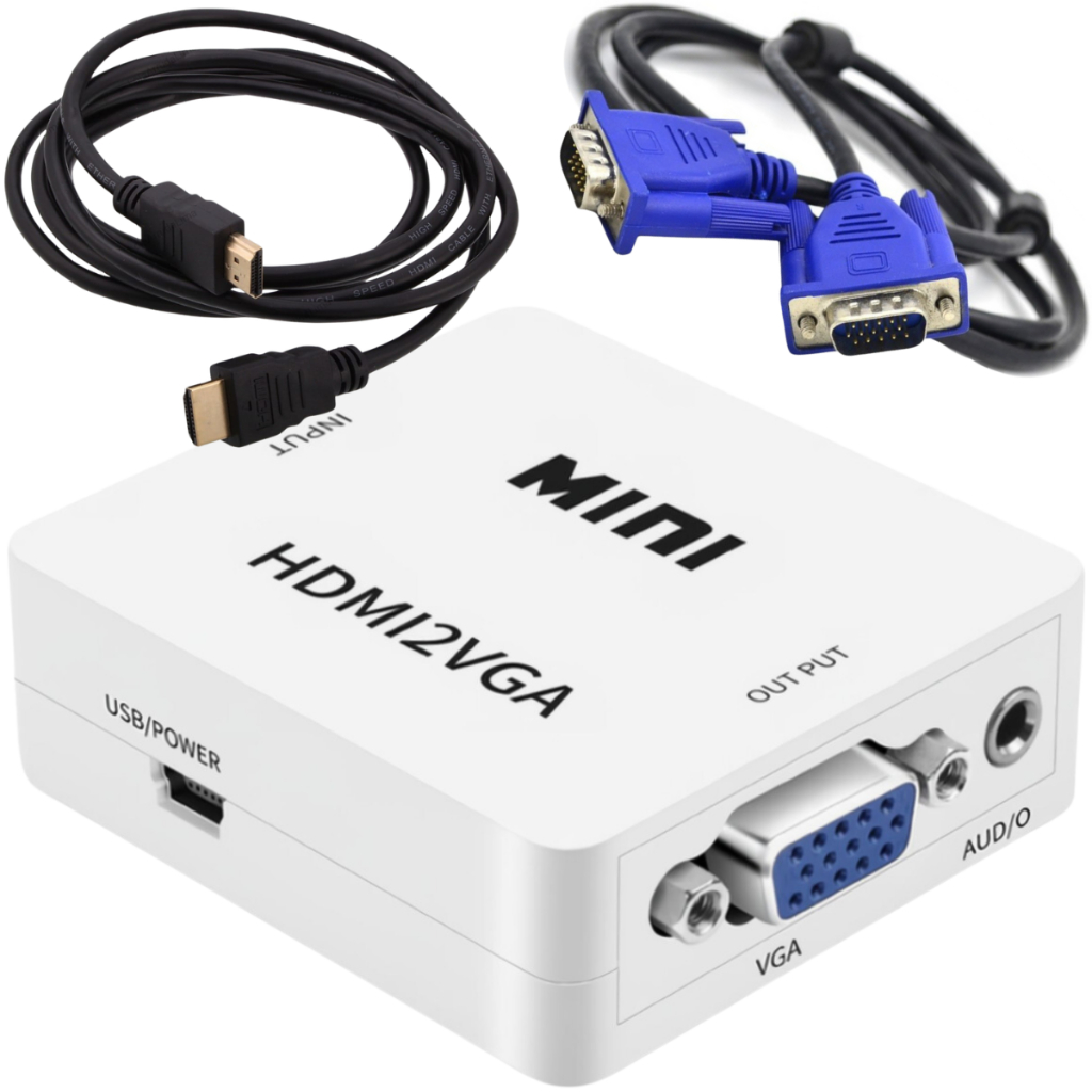 Mini Adaptador Conversor Hdmi Para Vga + Cabo Hdmi E Cabo Vga 1080p