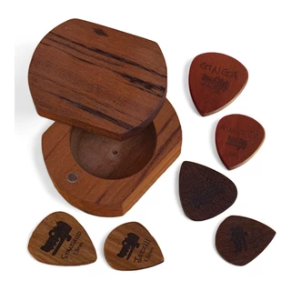 Porta Palhetas Magnético + Kit Degustação Palhetas de Madeira Jacarandaz Standard Jazz III Ginga