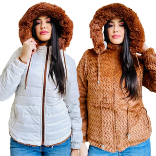 Blusa de frio feminina parka dupla face peluciada nylon Jaqueta feminina plus size