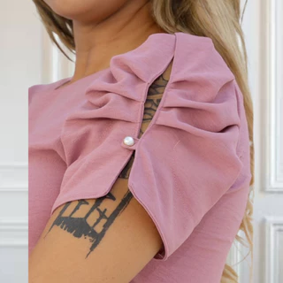 Blusa elegante moda casual no tecido duna manga curta com botâo manga princesa moda maior Plussize