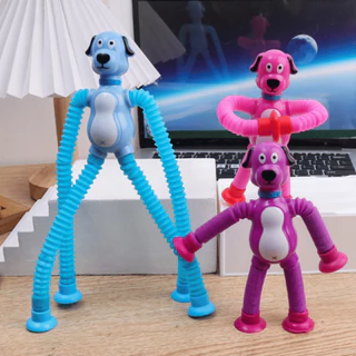 Kit 4 Pop Tubo LED Estica e gruda Cachorro Brinquedo Ventosa Infantil