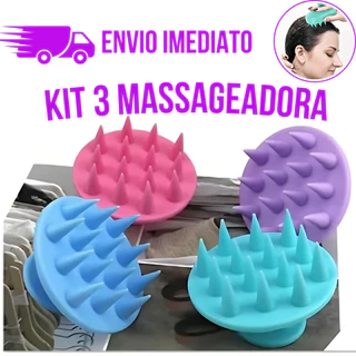 Kit 3 Escova Massageadora De Silicone Couro Cabeludo Anti-Deslizante Para Cuidado Flexivel Macio