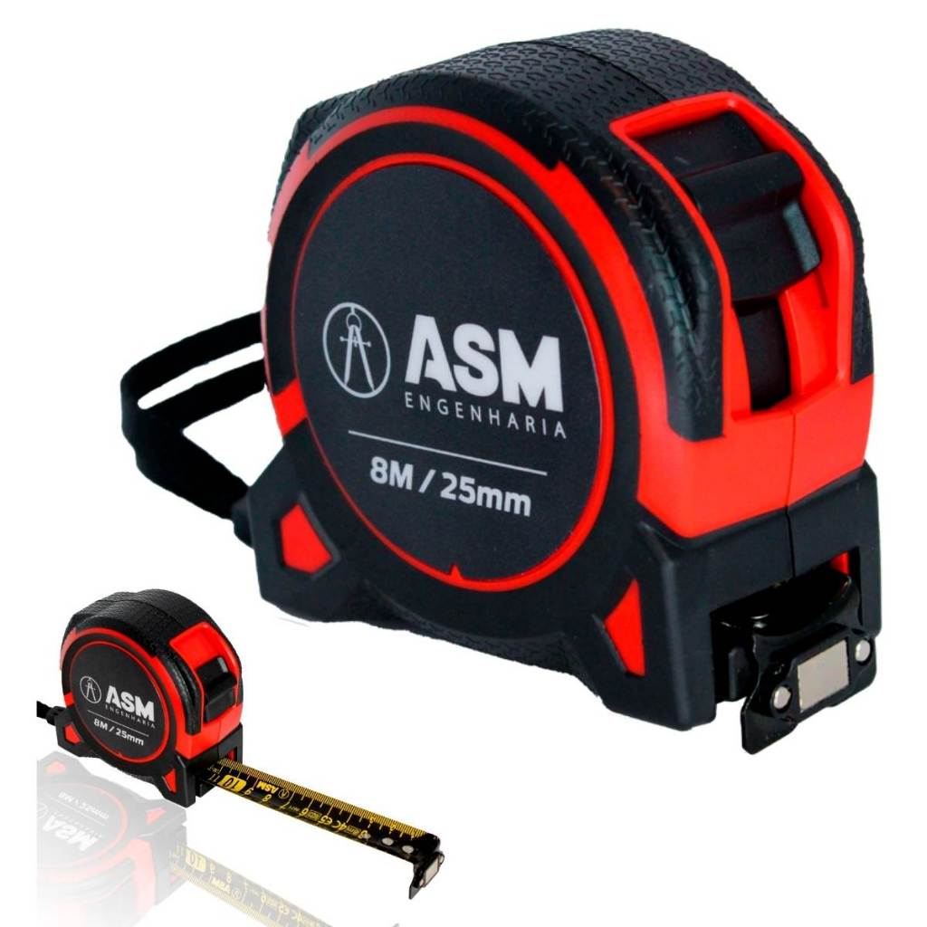 Trena Métrica Profissional 5 e 8 Metros Emborrachada 25mm ASM Ultra Resistente