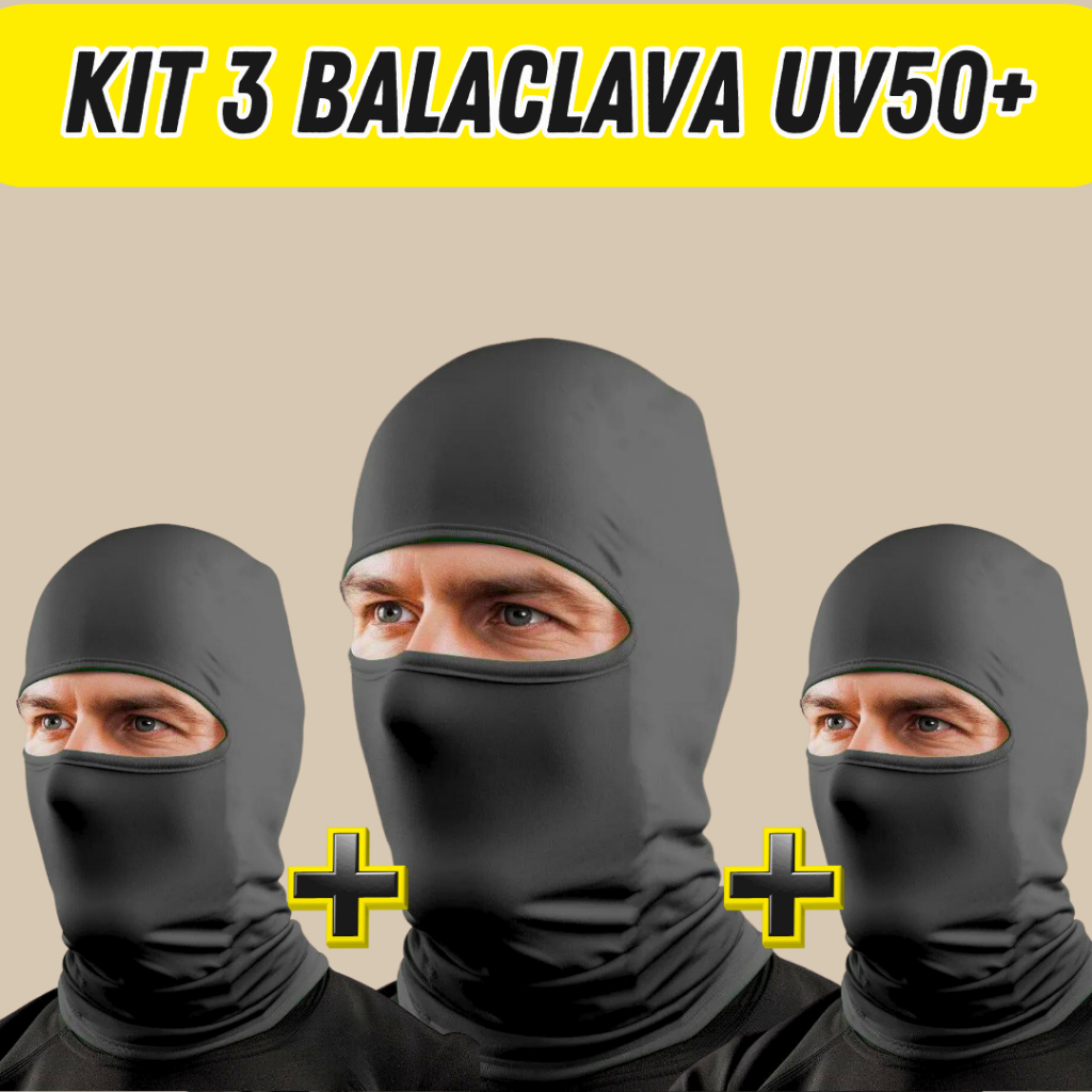 3 Touca Ninja Balaclava Toca UV+50 Proteção Solar Térmica Motoqueiro Motoboy touca preta