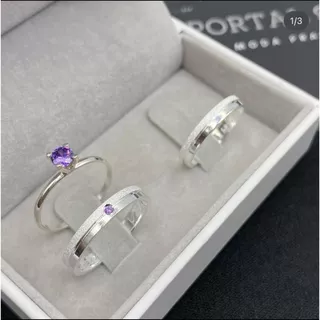 Par de alianças prata 950 minimalista 2mm com anel prata 925 solitário noivado compromisso