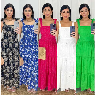 Vestido Alça Lese Bordado Algodão Regulavel