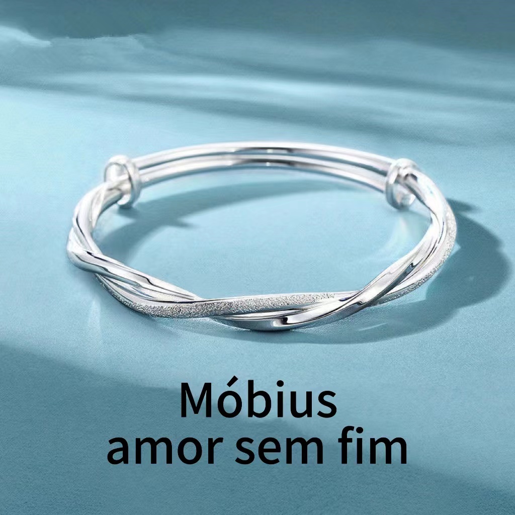 Pulseira Feminina Prata S925 Legítima Tira Möbius Amor Infinito Pulseira Prata Push-pull Versátil