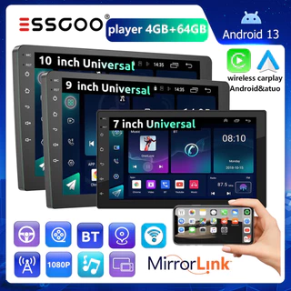 ESSGOO bluetooth 7" 9" 10" 2 din 4 + 64gb android carro mp5 player tela de toque carplay & android carro estéreo rádio