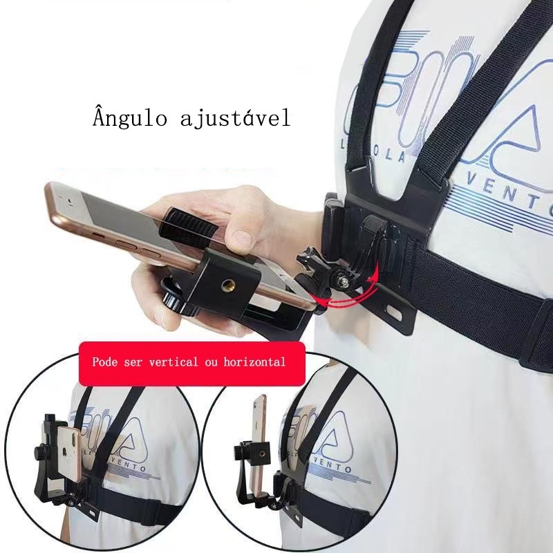 Suporte Cinta Peitoral Com Adaptador Para Celular E Gopro Profissional