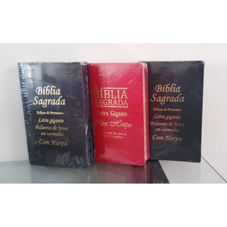 Kit 3 Bíblias Com Harpa Preta E Vermelha ARC Palavras De Jesus Em Vermelho Letra Gigante Com Índice