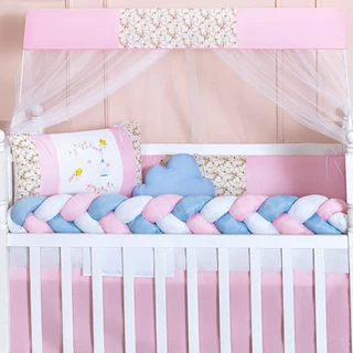 Kit Berço Menina Borboletas Jardim Rosa com Trança 11 Peças Americano