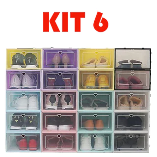 Kit 06 Caixas Organizadoras Para Tênis Sapatos Empilhável