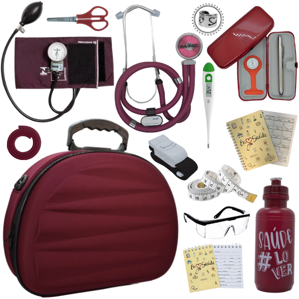 Kit Enfermagem Academico Maleta Super Luxo Aparelho Pressao Aneroide Estetoscopio Esfigmomanometro Esteto Estagio