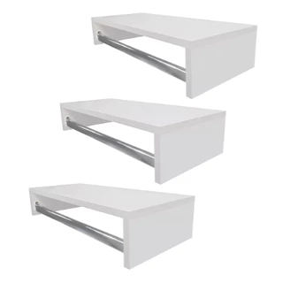 Kit 3 Cabideiro de Parede Closet Arara de Roupas Quarto MDF Branco 60 CM