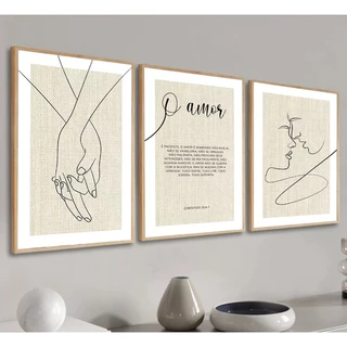 Quadro decorativo coríntios 13 4-7 sobre o amor biblico 3 peças sala quarto cozinha e escritorio decoraçao 40X60