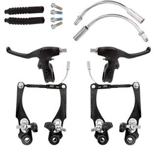 Kit Par De Freio V Brake De Nylon Tipo Logan Com Manetes Preto Completo Para Bicicleta