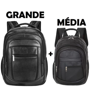 Kit 02 Mochilas Bolsa de Couro Média e Grande Unissex Trabalho Viagem