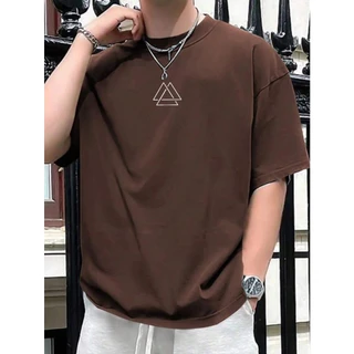 Camiseta masculina marrom triangulo minimalista malha de algodão premium
