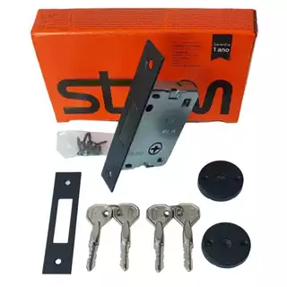 Fechadura Trava Auxiliar Tetra Stam 1001 Preto Fosco Roseta Redonda Com 4 Chaves
