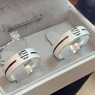 Par de alianças flamengo corintianhs vasco todos os times 5mm prata 950 com anel prata 925 solitário