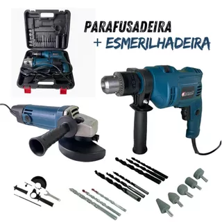 Furadeira 850w + Esmerilhadeira Angular com Maleta e Ascessorios Completo