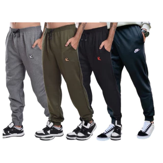 Kit 4 Calça Moletom Masculina Peluciada adulto Slim Grossa Com punho Flanelada Jogger inverno