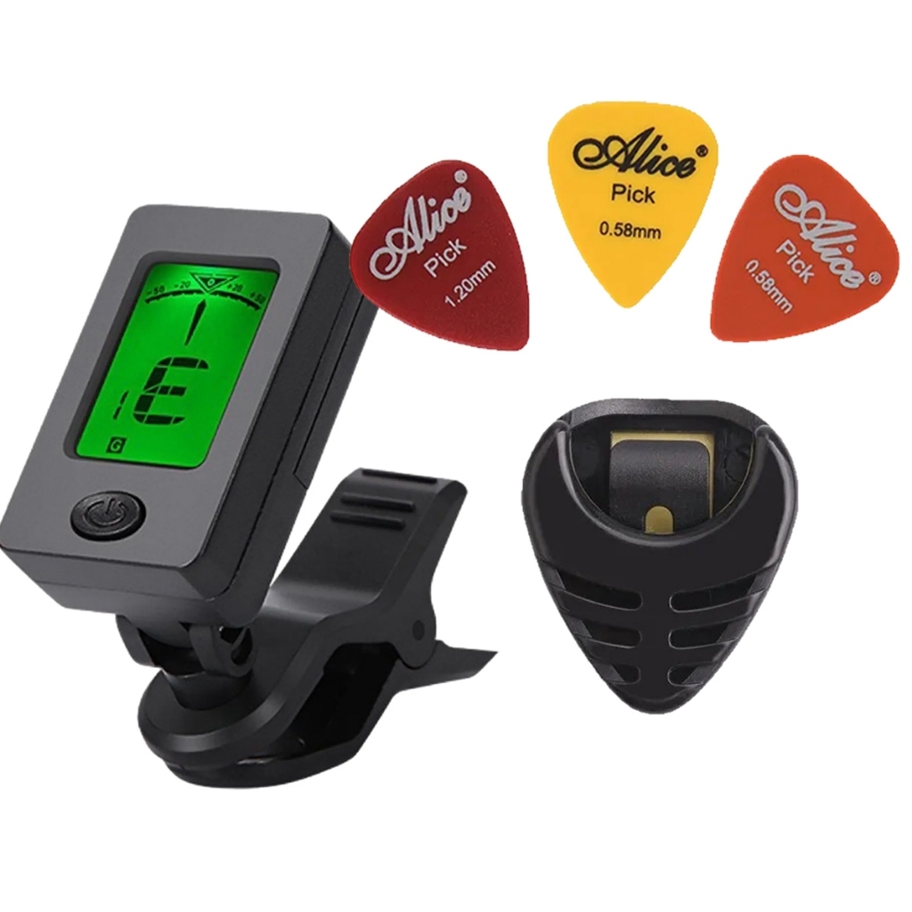 Afinador Digital Violão Guitarra + Porta Palheta + 3 Palheta