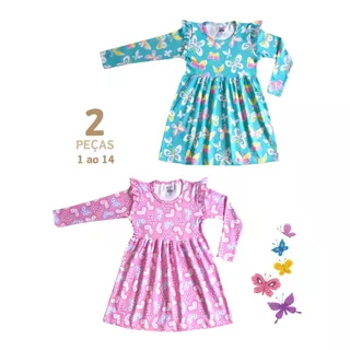 Vestido infantil Estampado Manga Longa 1 ao 14 Meia Estação 2 PEÇAS SORTIDAS