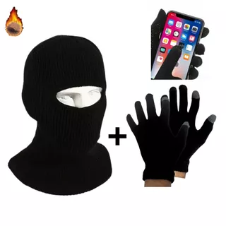 Touca Ninja Bala clava Balaclava Motoqueiro + Luva De Lã Térmica Touch Celular