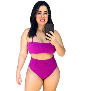 Biquíni Top Faixa Cintura Alta Com Forro e Bojo Plus Size