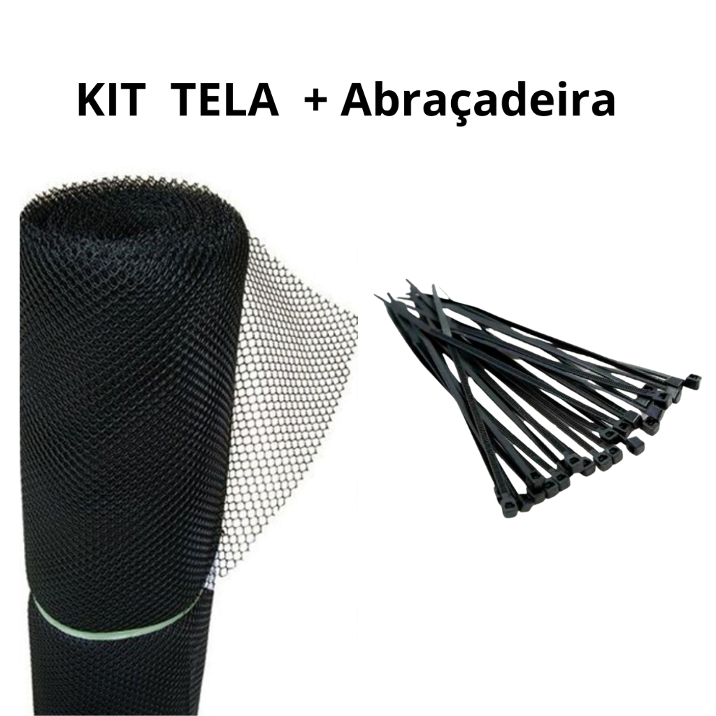 KIT Tela de Proteção Preta + 100 Abracadeiras Nylon Enforca Gato Preto