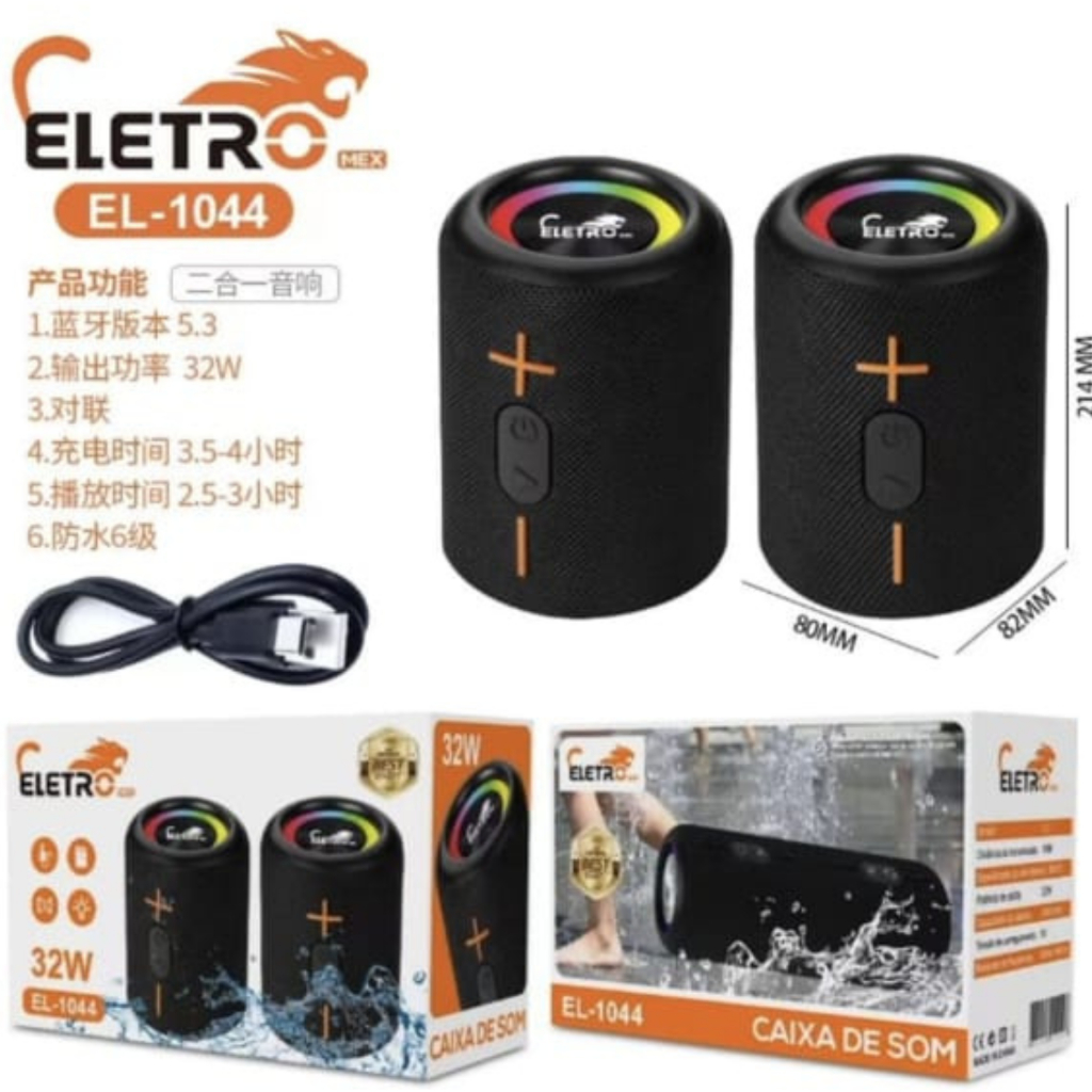 Kit 2 Caixa De Som 32w Tws 2 Em 1 ResisteNte Agua El1044