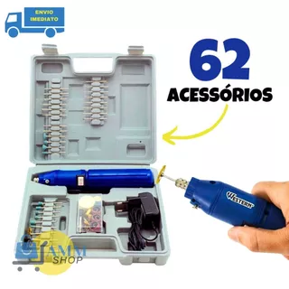 Micro Retífica Western Lixadeira Com Maleta 62 Peças Profissional Sem Fio
