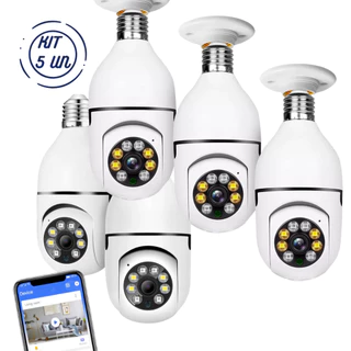 Conjunto 5 Câmeras IP de Segurança WI-fi 360 graus IP sem fio com encaixe lampada bocal E27