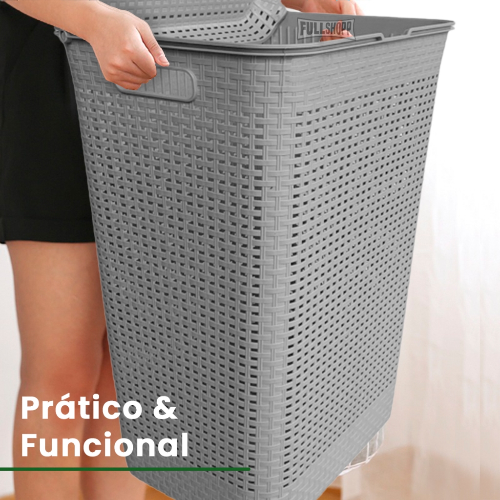 Kit Cesto De Roupa Suja Com Tampa Organizador 72 Litros Closet Roupeiro ...